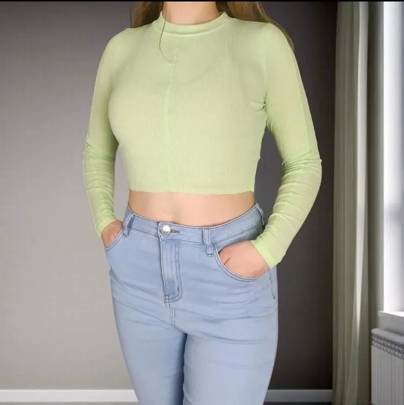 Салатовий топ від topshop з довгим рукавом 8