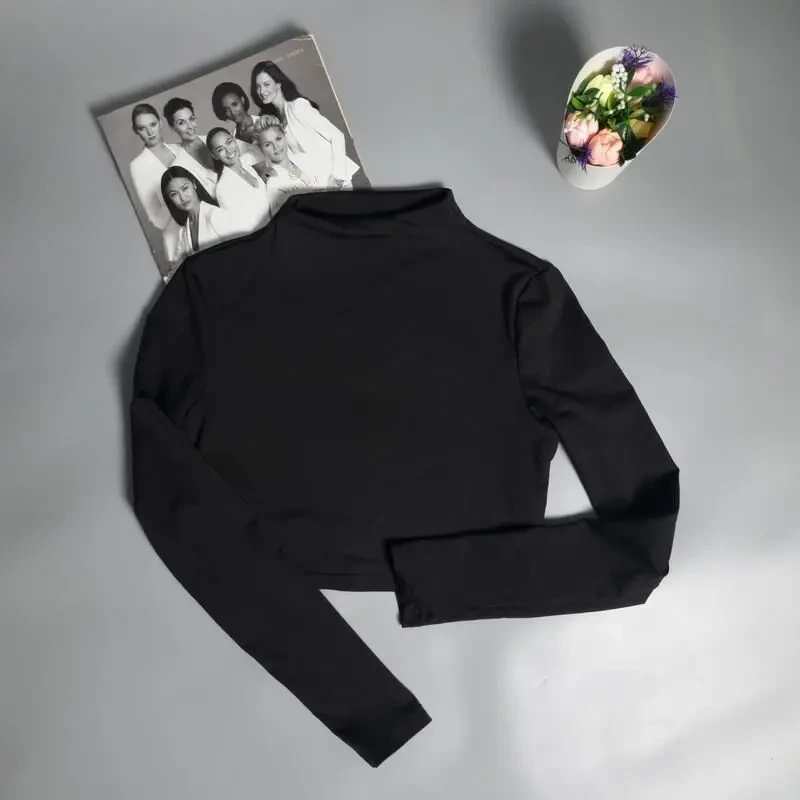 Кроп топ з довгим рукавам shein, xs чорний 4