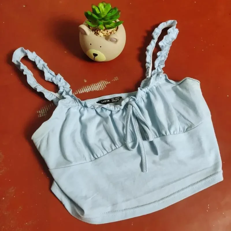 Топ блакитний shein с зав'язками спереду 5