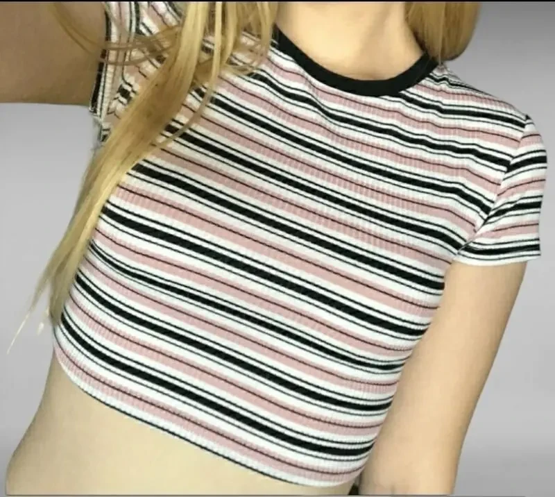 Жіноча повсякденна футболка топ shein у смужку 2