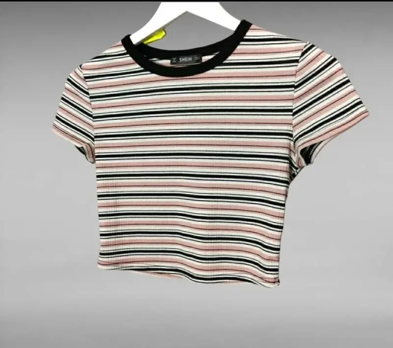 Жіноча повсякденна футболка топ shein у смужку 3