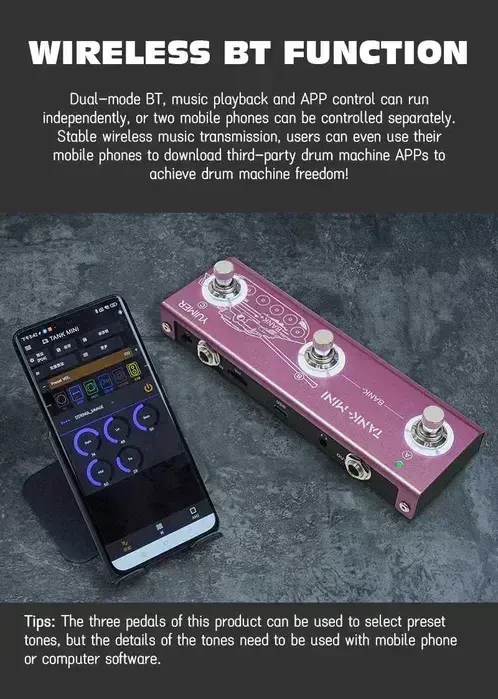 Блютуз гітарний та басовий процесор ефектів на аккумуляторі Tank mini