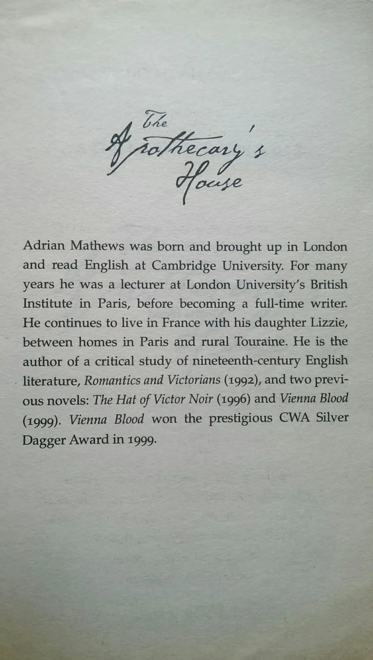 Apothecary's House The Adrian Mathews English на Английском книга 6