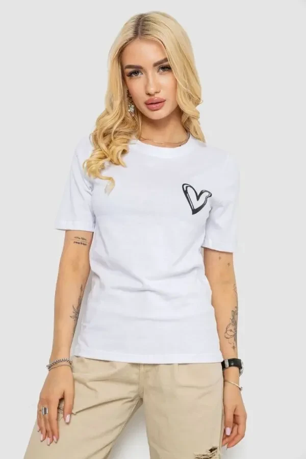 Жіноча футболка з принтом, колір білий, 241R128 5