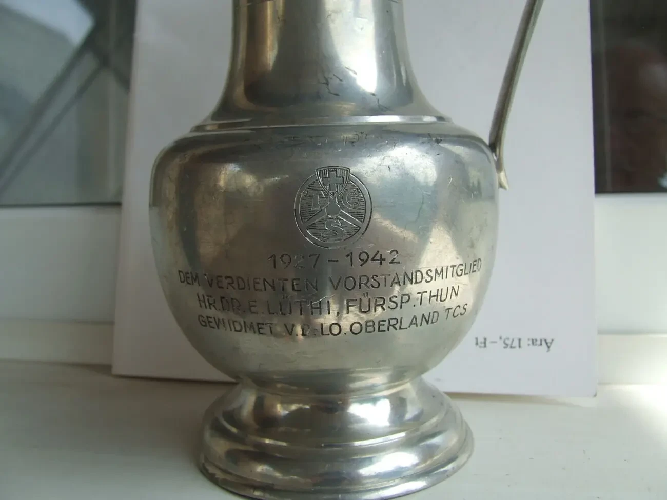 Винтажный оловянный кувшин наградной 1927-1942 г. Германия раз. 24 х