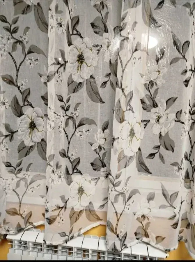 Тюль з квітами, коротка тюль на кухню 3