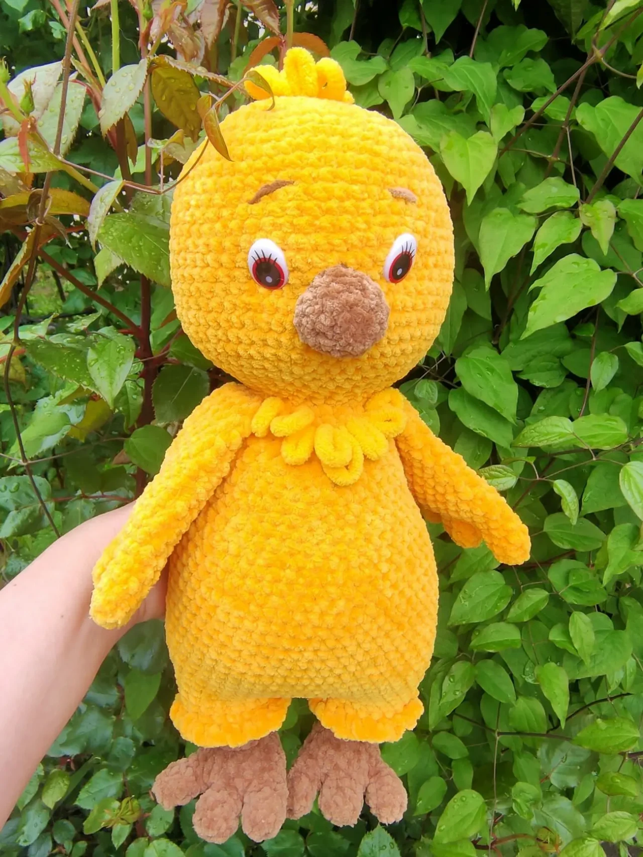 Іграшка м'яка в'язана  пташка Курчатко жовте  ручна робота