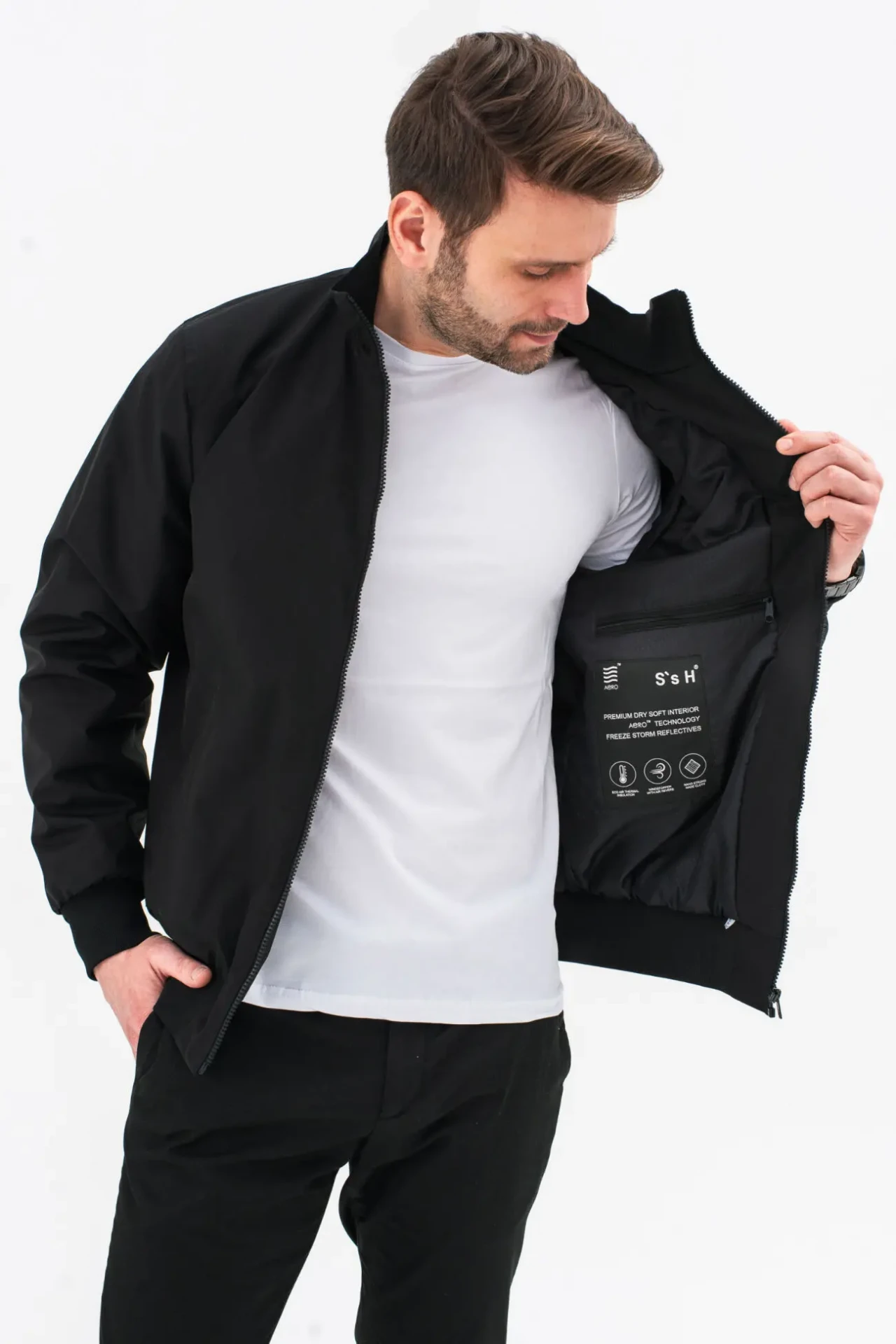 Чоловіча чорна куртка-бомбер зі стійкою B-121 (Bomber)