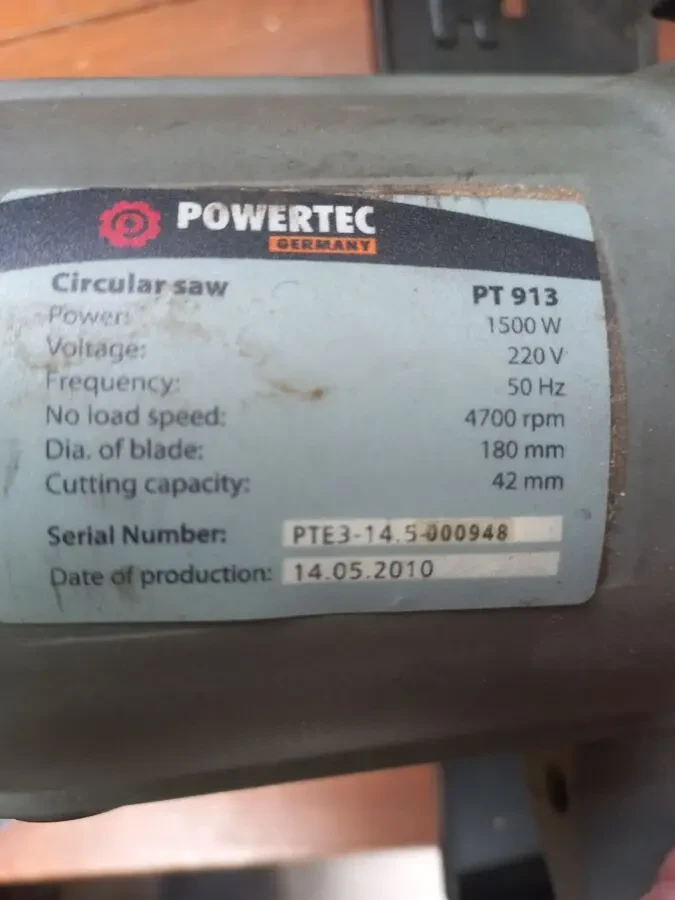 Пила циркулярная   Powertec PT 913   Под ремонт.