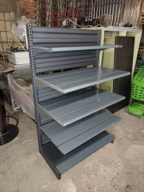 Торгові стелажі Модерн, стелажі металеві сірі, торгові полиці