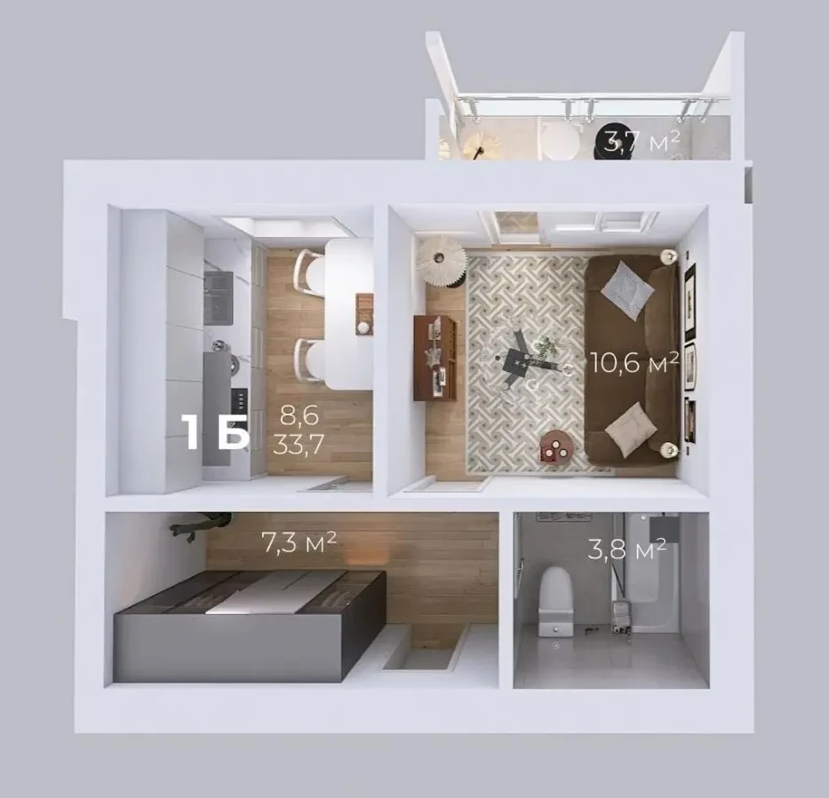 Кваритра у розтермінування 33,7 м2