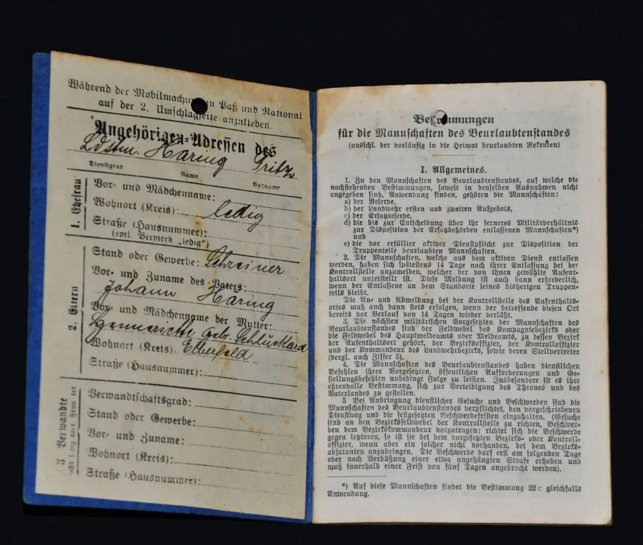 Оригинальный имперский немецкий военный билет времен Первой мировой . 3