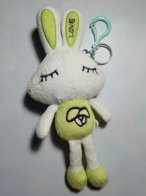 Зайка белая салатовая мультяшная мягкая игрушка брелок на сумочку