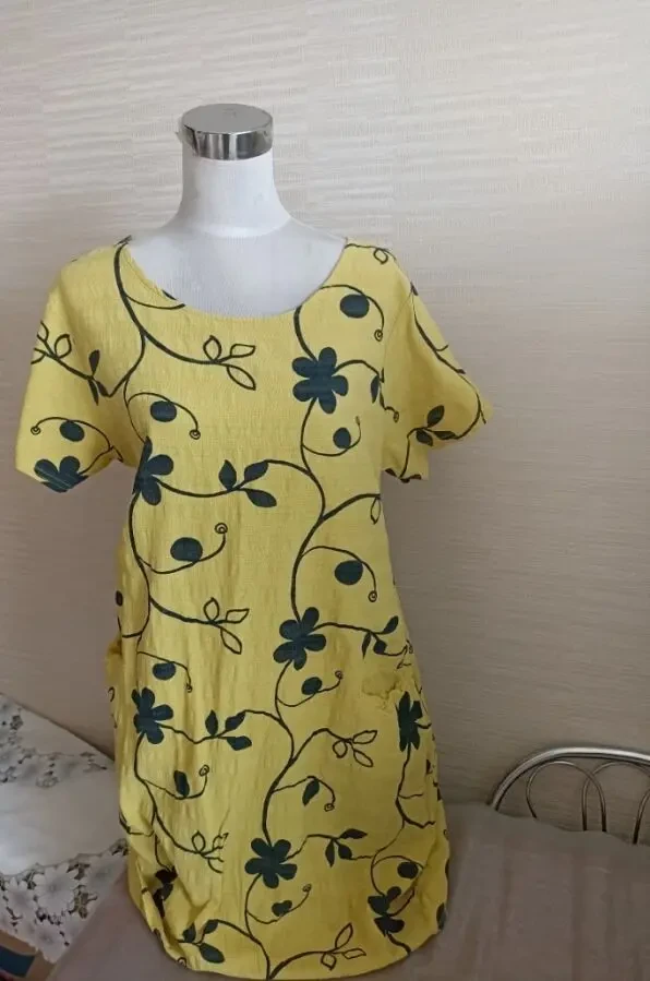 Итальянское красивое женское платье желтое хлопок на 50 2