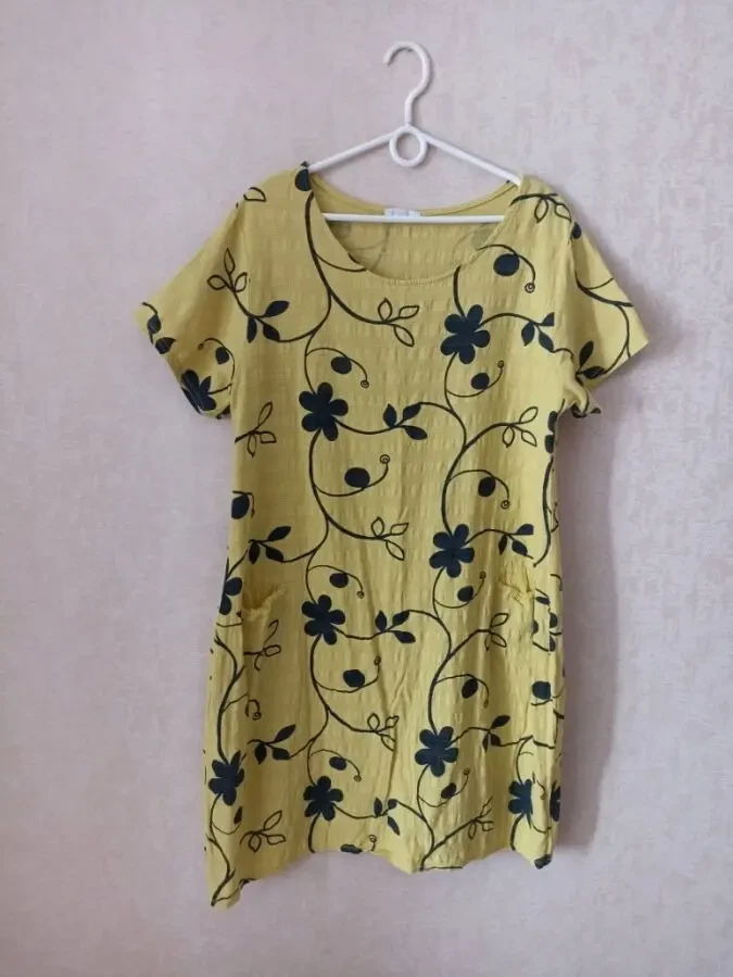 Итальянское красивое женское платье желтое хлопок на 50 5