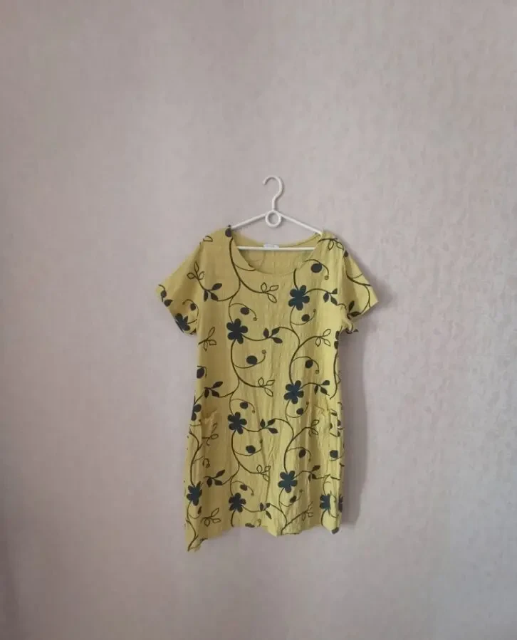 Итальянское красивое женское платье желтое хлопок на 50 6