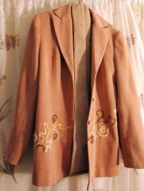 Пальто жакет деми оранжевое м л 16, свободное, пуговицы, пояс, мягкое