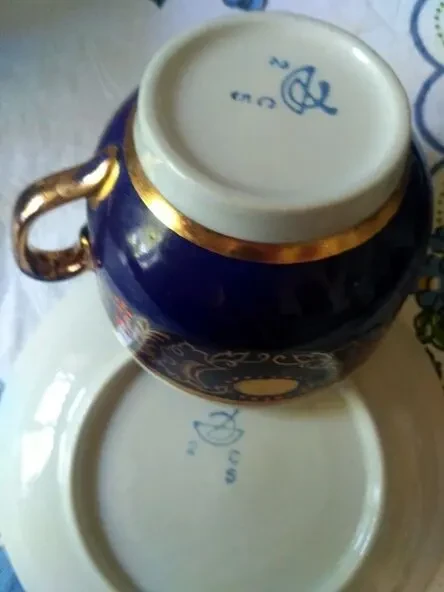 Посуда  чашки, блюдца, сахарница Довбышский фарфор. з-д, кобальт 8