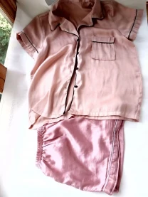 Пижама м 12 рубашка и шортики бежевая персиквая розовая мягкий атлас