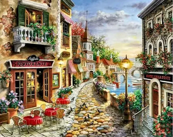 Картина  Набережная в Сицилии. по номерам. 30 см х 20 см.