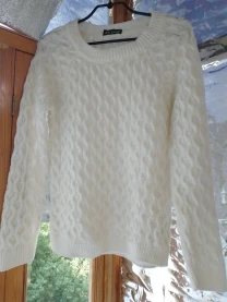 Свитер белый 10 с реглан, вязаный узор ромб, шерсть акрил, женский
