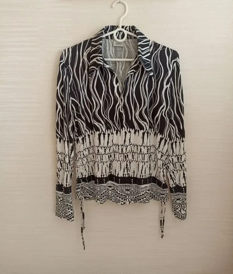 Modissa Красивая трикотажная женская блузка длинный рукав на замке 5