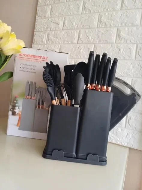 набір кухонного приладдя чорний 19 предметів з подвійною підставкою . 4