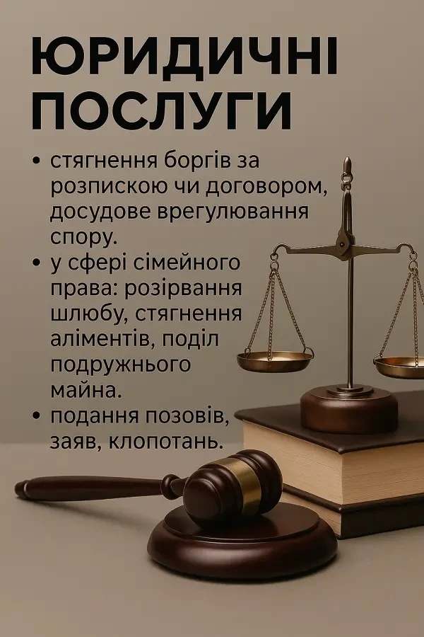 юрист юридичні послуги стягнення боргу розірвання шлюбу поділ майна