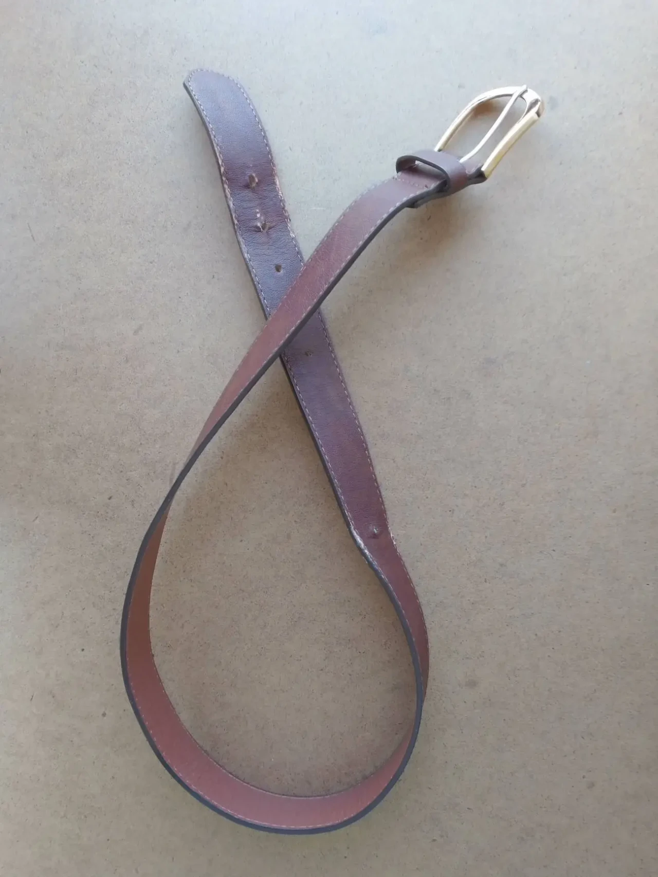 Ремень коричневый рыжий мальчику подростку плотный, золотистая пряжка