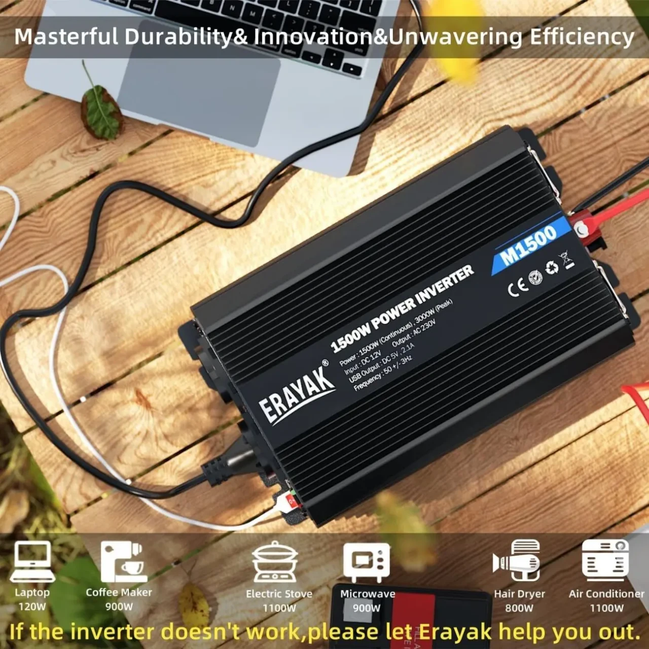 Якісний інвертор ERAYAK M1500 (8102U1) (1500/3000W, 12-220V) 3