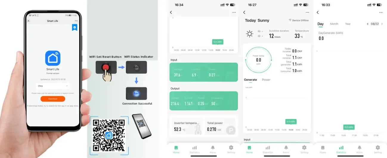 Мікроінвертор ERAYAK GT-800 для сонячних панелей, 800W, IP66, WiFi 6