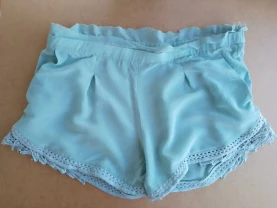 Шорты голубые пижамные с м 10 вискоза тонкая, кружево хлопок, карманы