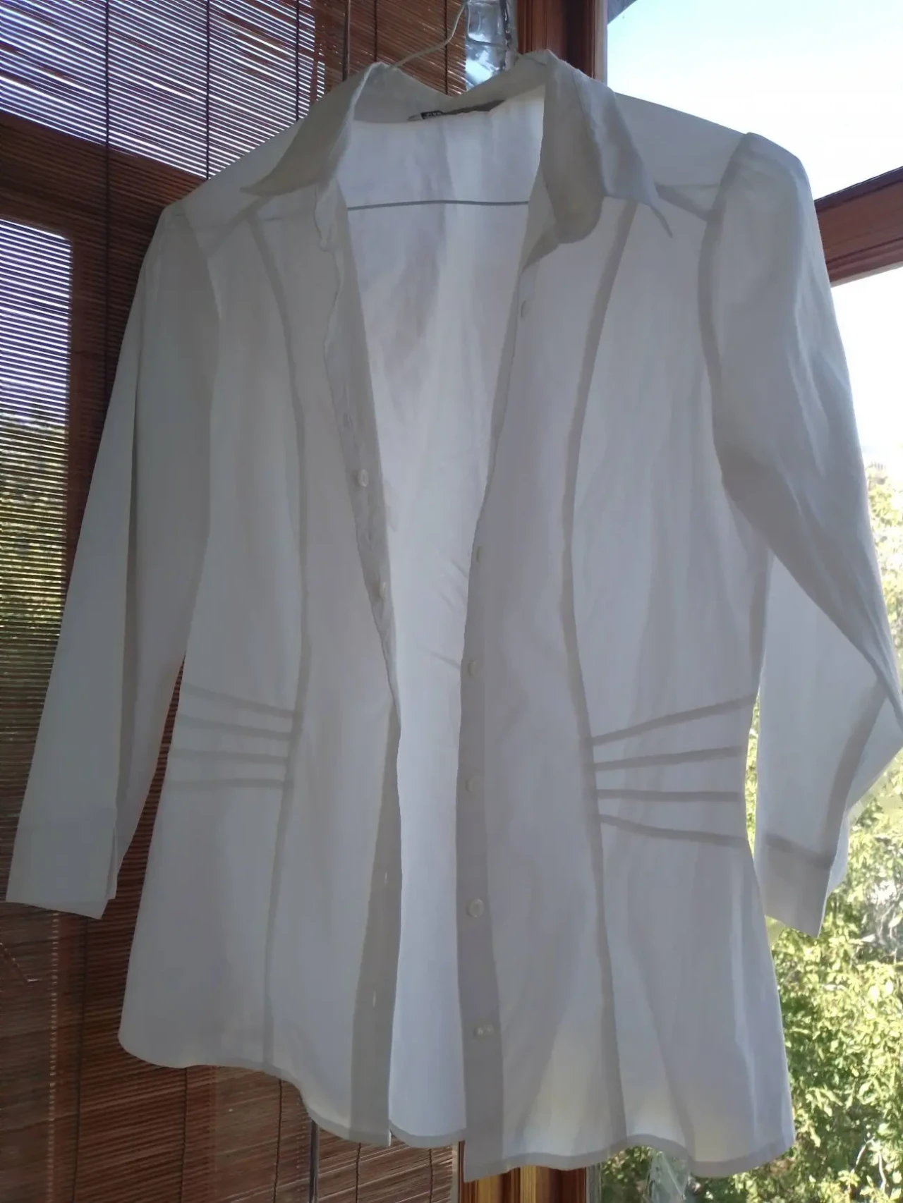 Белая блузка рубашка 10 с хлопок п э, деловая, 3 4 рукав, пуговицы 2