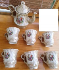 Чайник заварник, вазочка, чашка чайная керамика бежевая, рисунок