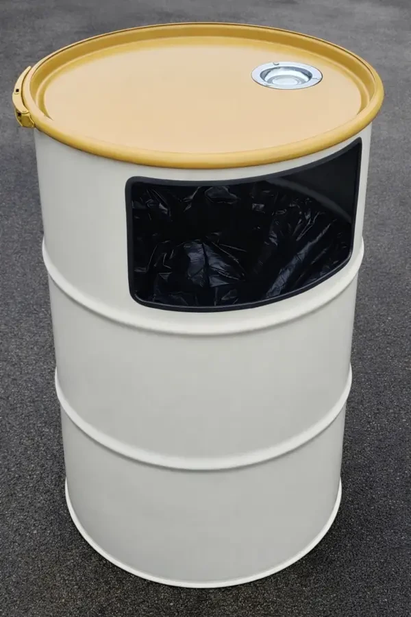 Урна-столик з металевої бочки з індивідуальним брендуванням для кафе 5