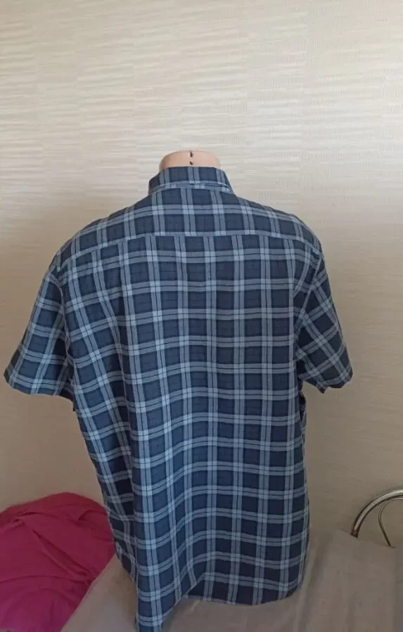 TU Льняная мужская рубашка короткий рукав в клетку на XL 54 4