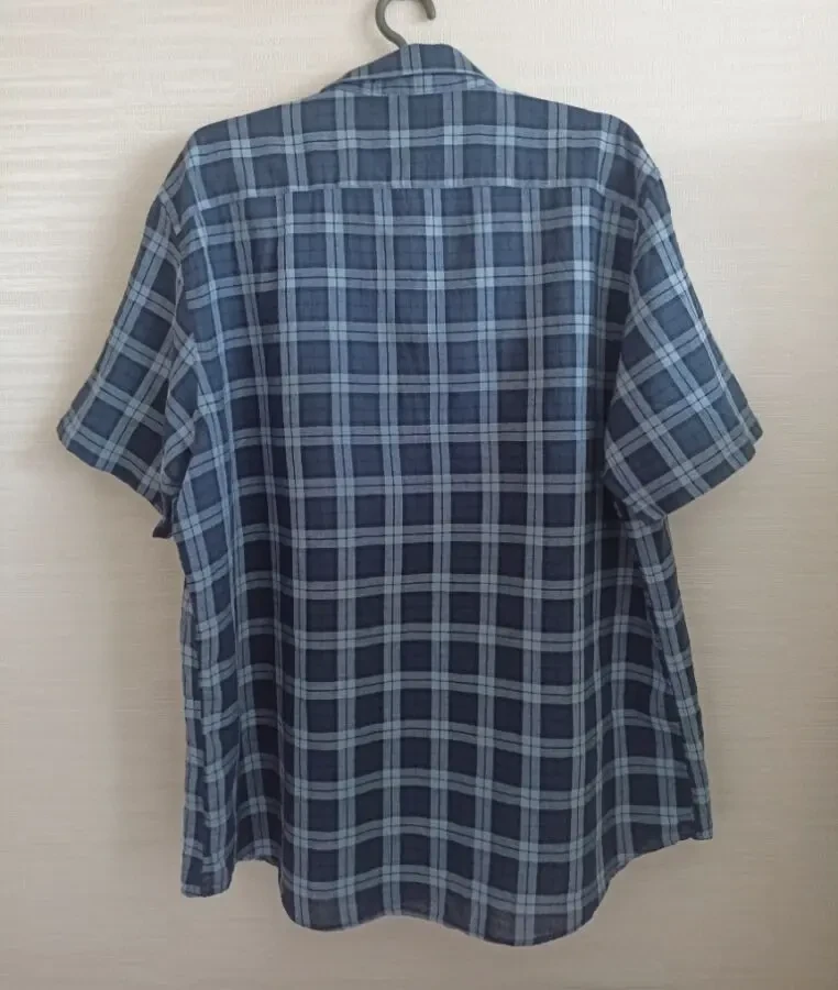 TU Льняная мужская рубашка короткий рукав в клетку на XL 54 7