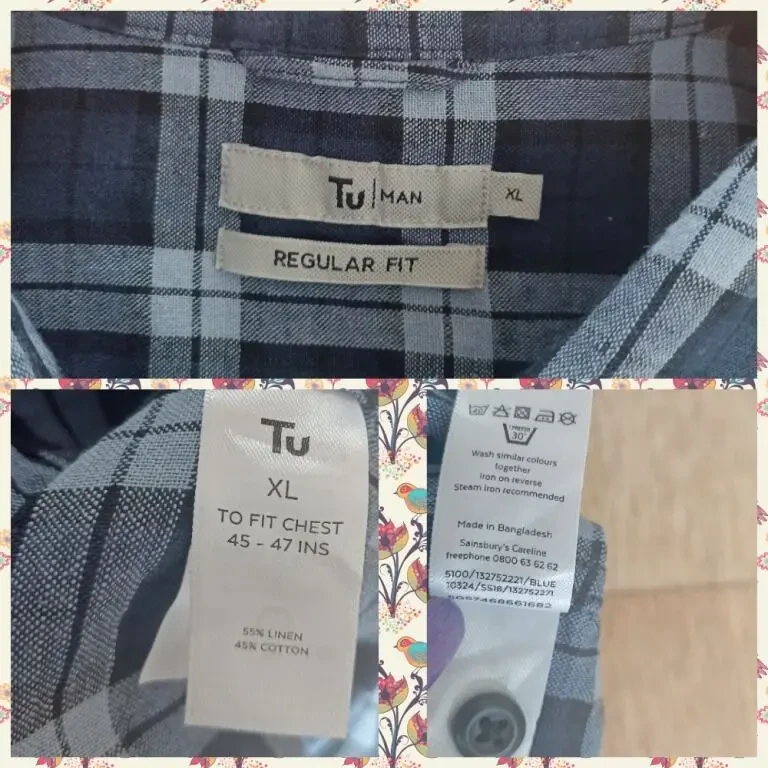 TU Льняная мужская рубашка короткий рукав в клетку на XL 54 10