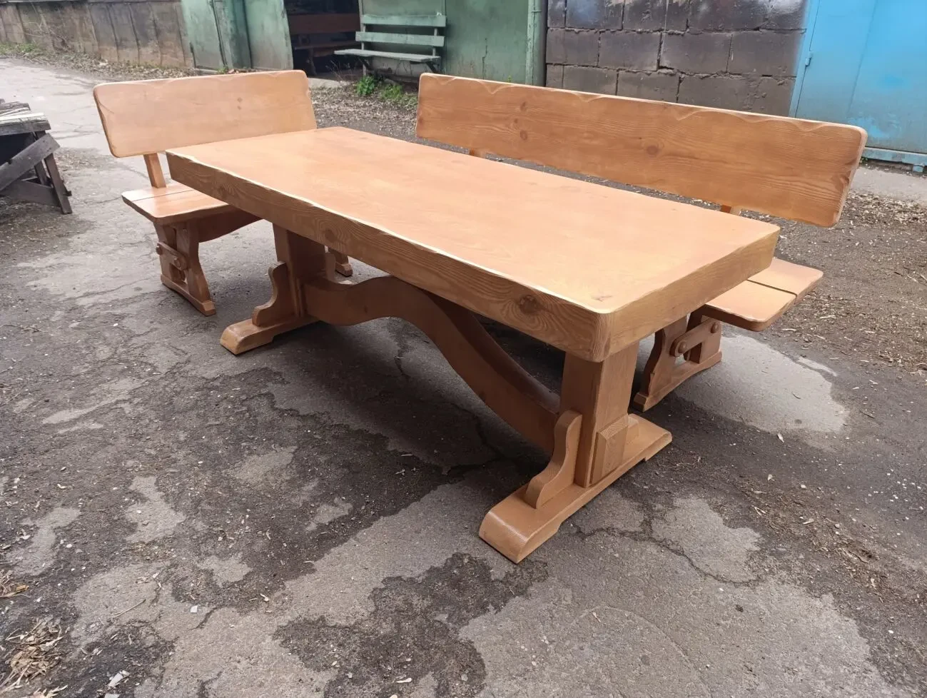 Комплект мебели угловой Викинг стол , лавки из дерева под старину 8