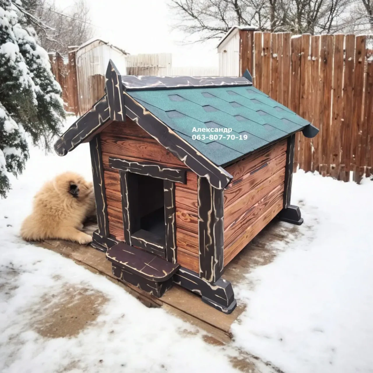 Утепленная будка под старину для большой собаки ( домик
