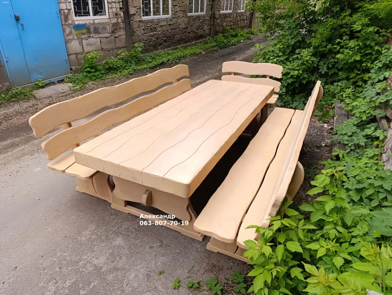 Садовый комплект 2800х1000мм из ольхи ( мебель для сада, беседки 5