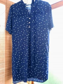 Синее платье белые сердечки принт м 12 туника, пояс, 170 р. хлопок
