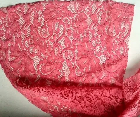 Отделочная ткань для одежды кружевной гипюр коралловый цвет 5 кусков 4
