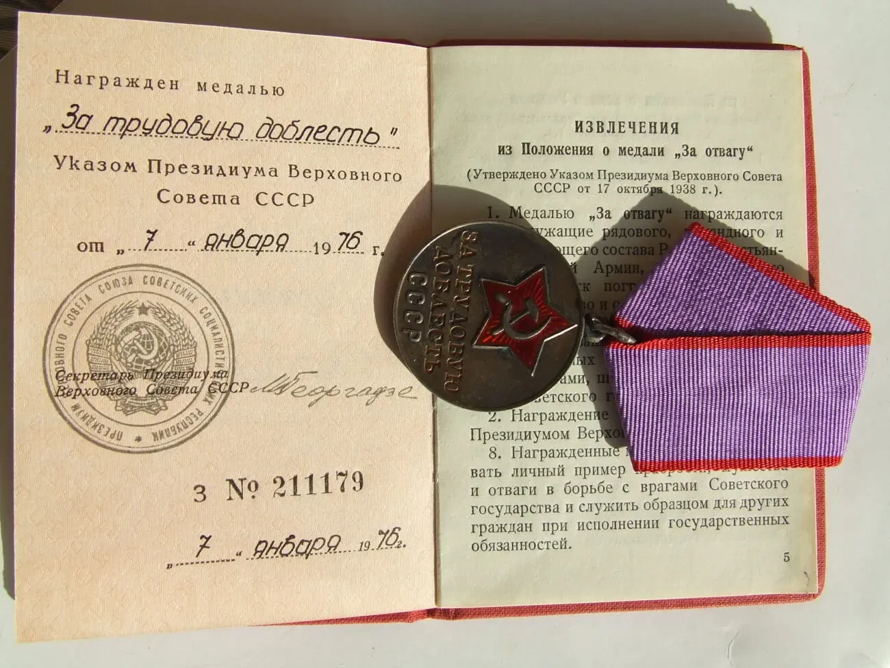 Медаль ТД  доки нагр. 1976 года на Яхимович Тамара . Люкс 2