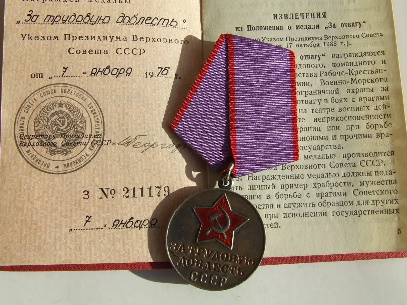 Медаль ТД  доки нагр. 1976 года на Яхимович Тамара . Люкс 7