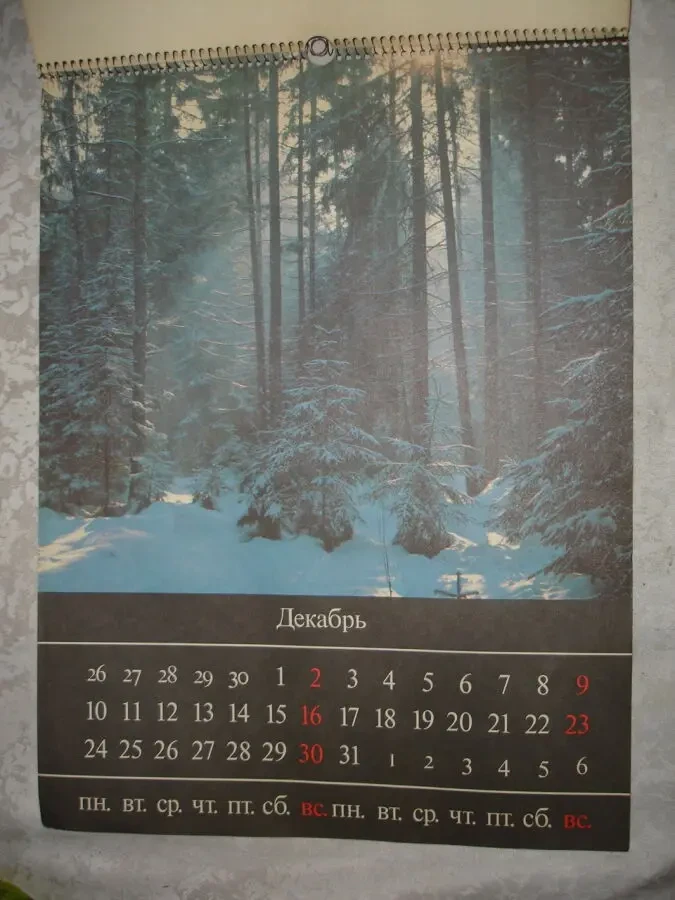 Календар РОДНАЯ ПРИРОДА. 1990 рік. На спіралі. Розмір 33 х 43 см. 4