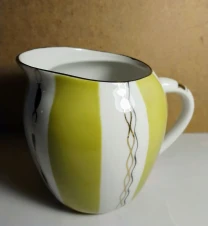 Молочник фарфор белый салатовая полоска, золотистая роспись, 2 с чашка