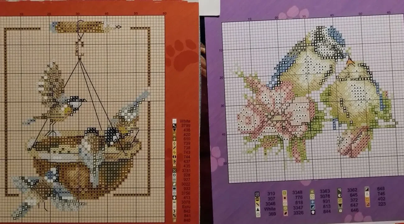 Синицы схема вышивки крестиком картина простая, девочке, 2 штуки