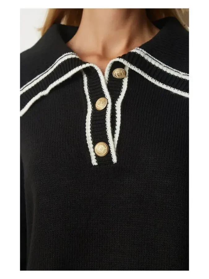 Стильний жіночий светр з комірцем чорний 3