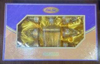 Коньячный набор штоф 23см и 6 рюмок 13,5см позолота стекло